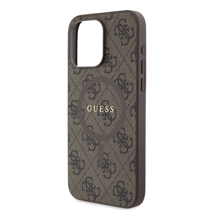 iPhone 15 Pro Max Kılıf Guess Orjinal Lisanslı M-safe Şarj Özellikli PU Halkalı 4G Desenli Yazı Logolu Kapak