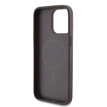 iPhone 15 Pro Max Kılıf Guess Orjinal Lisanslı M-safe Şarj Özellikli PU Halkalı 4G Desenli Yazı Logolu Kapak