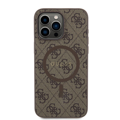 iPhone 15 Pro Max Kılıf Guess Orjinal Lisanslı M-safe Şarj Özellikli PU Halkalı 4G Desenli Yazı Logolu Kapak