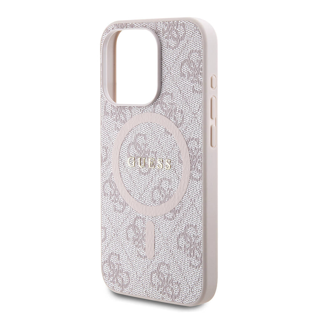 iPhone 15 Pro Max Kılıf Guess Orjinal Lisanslı M-safe Şarj Özellikli PU Halkalı 4G Desenli Yazı Logolu Kapak