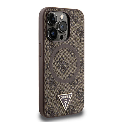 iPhone 15 Pro Max Kılıf Guess Orjinal Lisanslı M-safe Şarj Özellikli PU Üçgen Logo 4G Desenli Kapak