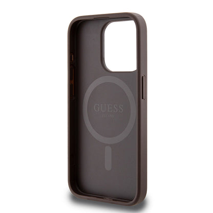 iPhone 15 Pro Max Kılıf Guess Orjinal Lisanslı M-safe Şarj Özellikli PU Üçgen Logo 4G Desenli Kapak