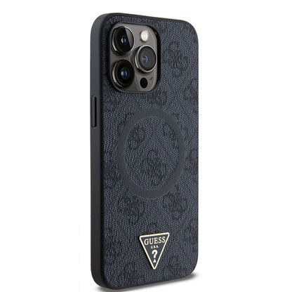 iPhone 15 Pro Max Kılıf Guess Orjinal Lisanslı M-safe Şarj Özellikli PU Üçgen Logo 4G Desenli Kapak