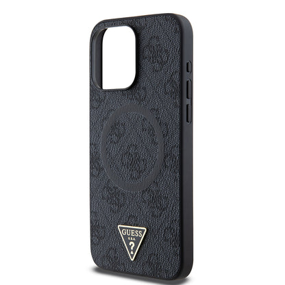 iPhone 15 Pro Max Kılıf Guess Orjinal Lisanslı M-safe Şarj Özellikli PU Üçgen Logo 4G Desenli Kapak