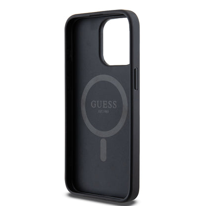 iPhone 15 Pro Max Kılıf Guess Orjinal Lisanslı M-safe Şarj Özellikli PU Üçgen Logo 4G Desenli Kapak