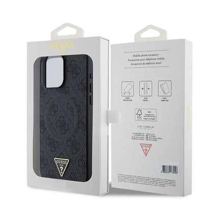 iPhone 15 Pro Max Kılıf Guess Orjinal Lisanslı M-safe Şarj Özellikli PU Üçgen Logo 4G Desenli Kapak