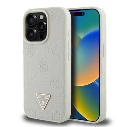 iPhone 15 Pro Max Kılıf Guess Orjinal Lisanslı M-safe Şarj Özellikli Sıcak Baskılı Üçgen Logolu PU Deri Peony Kapak