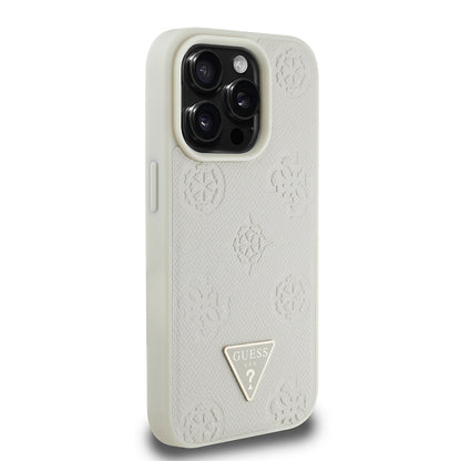 iPhone 15 Pro Max Kılıf Guess Orjinal Lisanslı M-safe Şarj Özellikli Sıcak Baskılı Üçgen Logolu PU Deri Peony Kapak