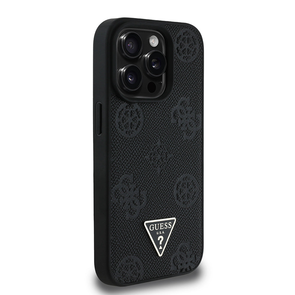 iPhone 15 Pro Max Kılıf Guess Orjinal Lisanslı M-safe Şarj Özellikli Sıcak Baskılı Üçgen Logolu PU Deri Peony Kapak