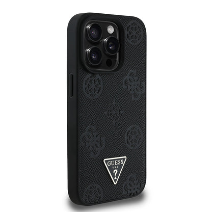 iPhone 15 Pro Max Kılıf Guess Orjinal Lisanslı M-safe Şarj Özellikli Sıcak Baskılı Üçgen Logolu PU Deri Peony Kapak
