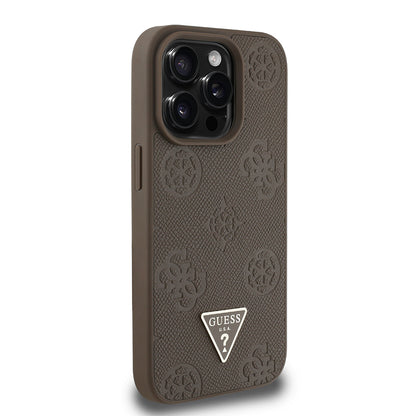iPhone 15 Pro Max Kılıf Guess Orjinal Lisanslı M-safe Şarj Özellikli Sıcak Baskılı Üçgen Logolu PU Deri Peony Kapak