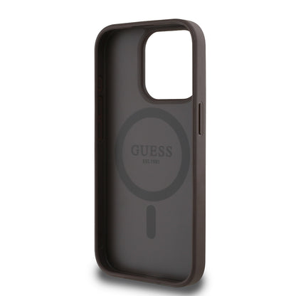 iPhone 15 Pro Max Kılıf Guess Orjinal Lisanslı M-safe Şarj Özellikli Sıcak Baskılı Üçgen Logolu PU Deri Peony Kapak
