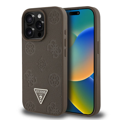 iPhone 15 Pro Max Kılıf Guess Orjinal Lisanslı M-safe Şarj Özellikli Sıcak Baskılı Üçgen Logolu PU Deri Peony Kapak