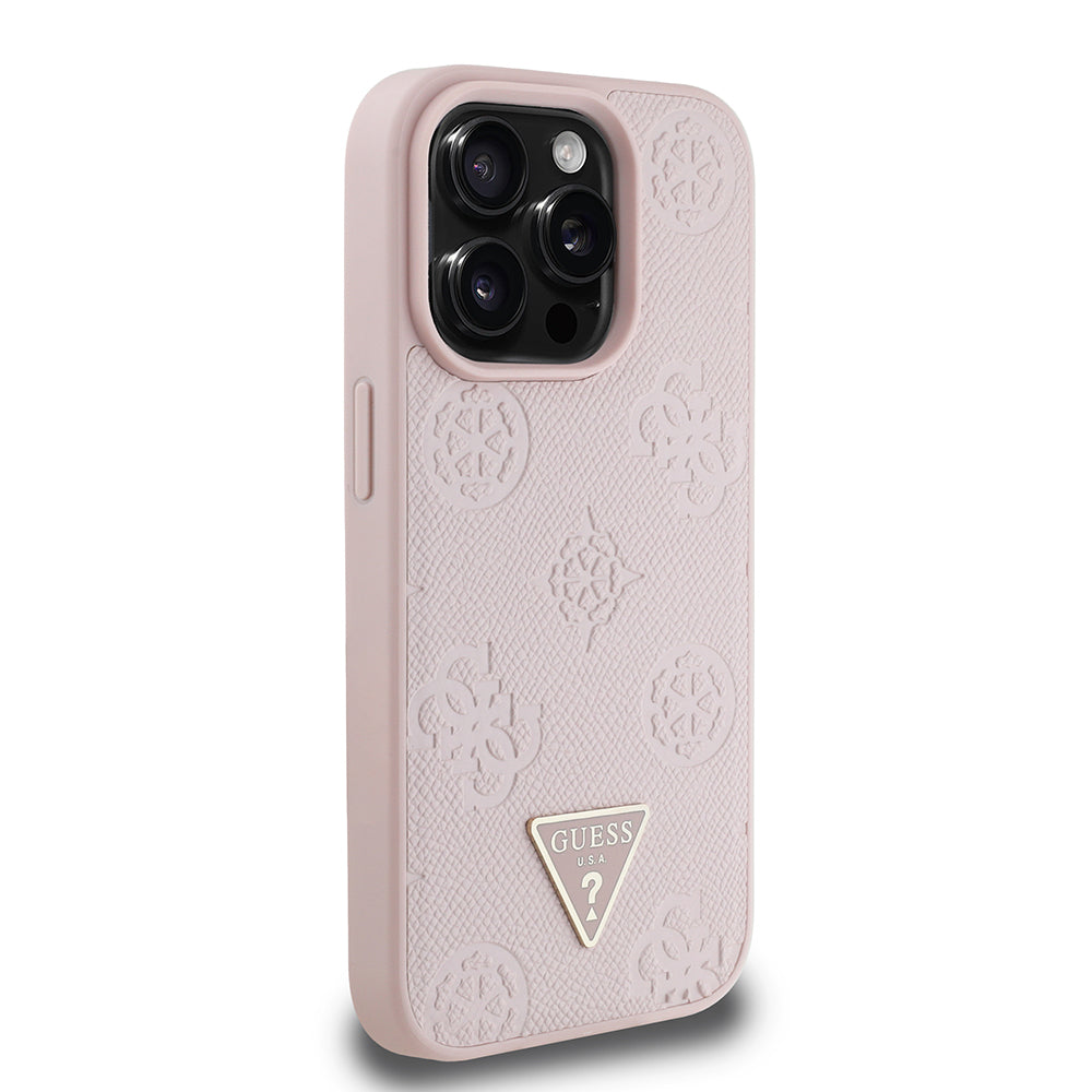 iPhone 15 Pro Max Kılıf Guess Orjinal Lisanslı M-safe Şarj Özellikli Sıcak Baskılı Üçgen Logolu PU Deri Peony Kapak