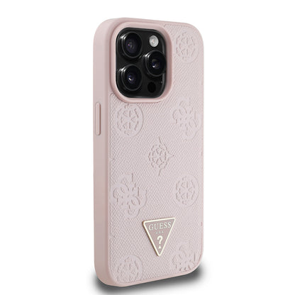 iPhone 15 Pro Max Kılıf Guess Orjinal Lisanslı M-safe Şarj Özellikli Sıcak Baskılı Üçgen Logolu PU Deri Peony Kapak
