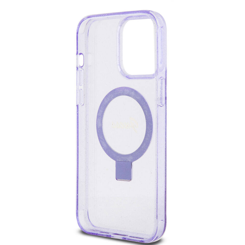 iPhone 15 Pro Max Kılıf Guess Orjinal Lisanslı M-safe Şarj Özellikli Simli Arka Yüzey Ring Standlı Kapak