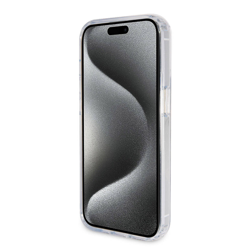 iPhone 15 Pro Max Kılıf Guess Orjinal Lisanslı M-safe Şarj Özellikli Simli Arka Yüzey Ring Standlı Kapak