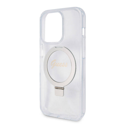 iPhone 15 Pro Max Kılıf Guess Orjinal Lisanslı M-safe Şarj Özellikli Simli Arka Yüzey Ring Standlı Kapak
