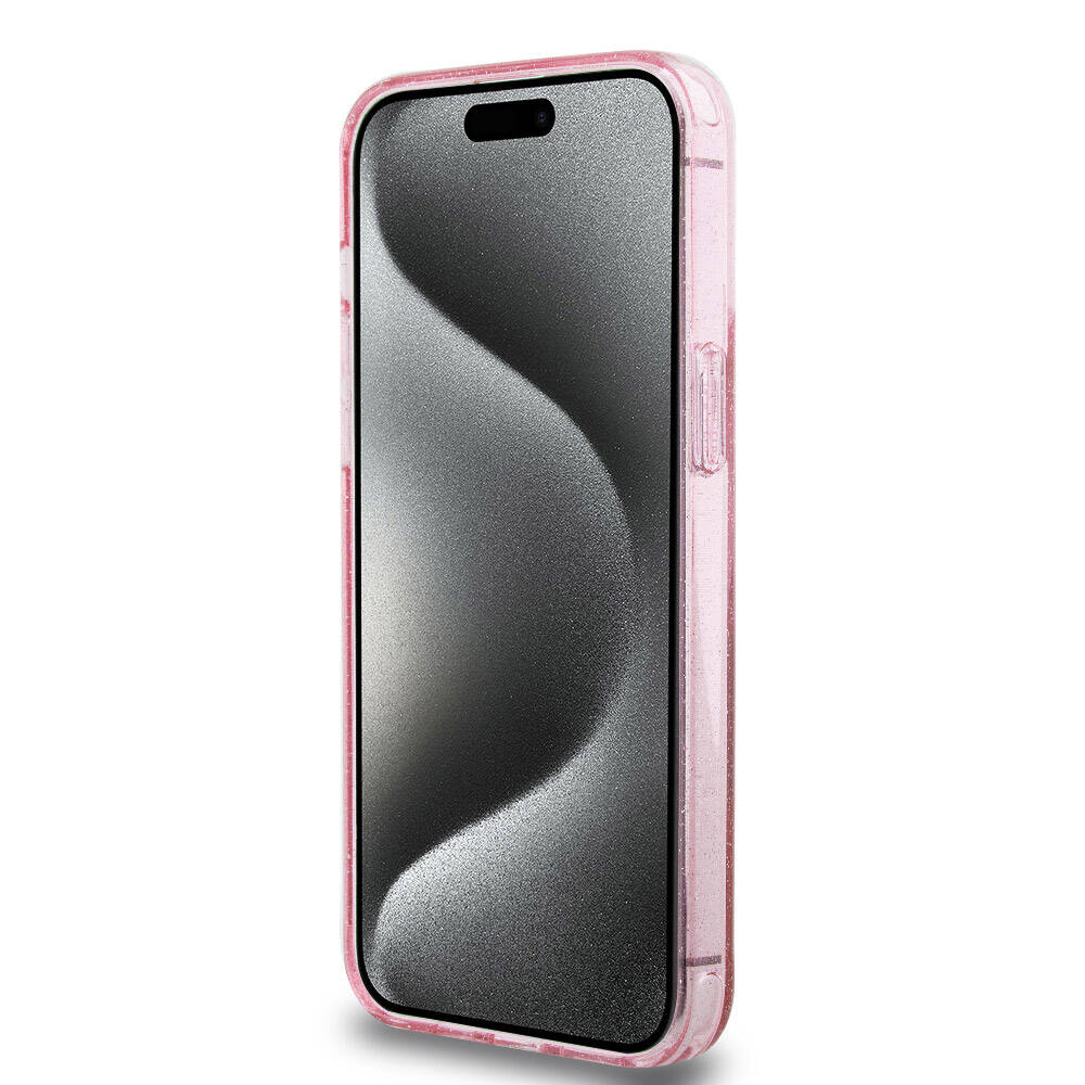 iPhone 15 Pro Max Kılıf Guess Orjinal Lisanslı M-safe Şarj Özellikli Simli Arka Yüzey Ring Standlı Kapak