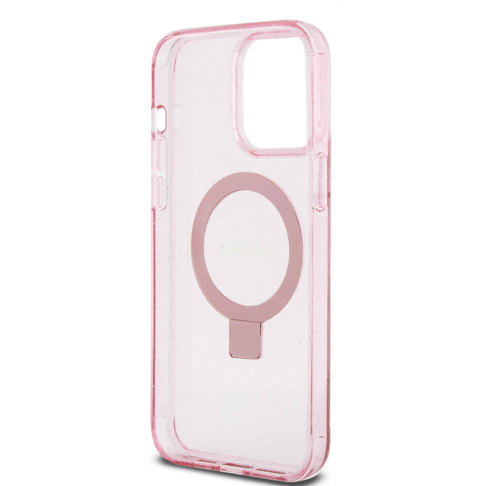 iPhone 15 Pro Max Kılıf Guess Orjinal Lisanslı M-safe Şarj Özellikli Simli Arka Yüzey Ring Standlı Kapak