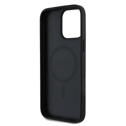 iPhone 15 Pro Max Kılıf Guess Orjinal Lisanslı M-safe Şarj Özellikli Taneli Çiçek Tasarımlı Metal Yazı Logolu Kapak