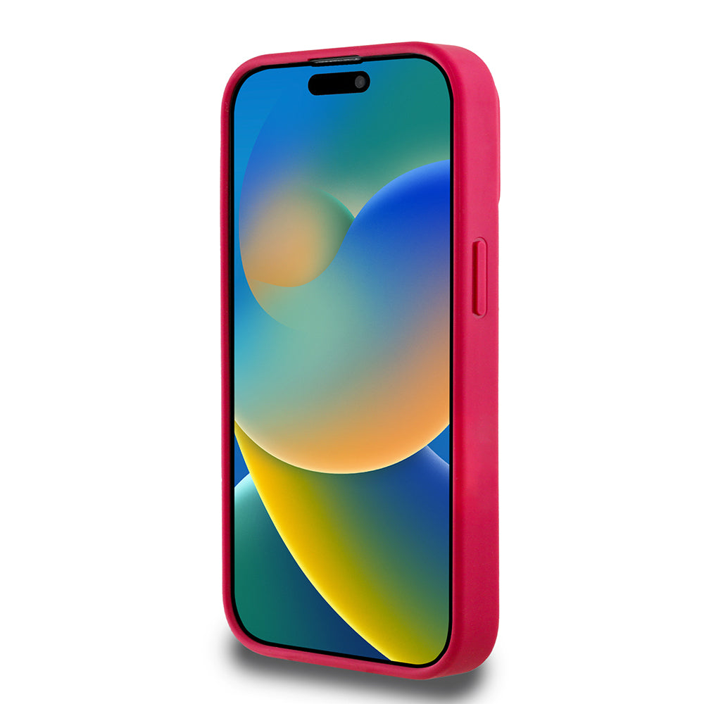 iPhone 15 Pro Max Kılıf Guess Orjinal Lisanslı M-safe Şarj Özellikli Taneli Çiçek Tasarımlı Metal Yazı Logolu Kapak