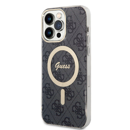 iPhone 15 Pro Max Kılıf Guess Orjinal Lisanslı M-safe Şarj Özellikli Yazı Logolu 4G Desenli Kapak