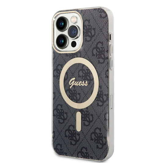 iPhone 15 Pro Max Kılıf Guess Orjinal Lisanslı M-safe Şarj Özellikli Yazı Logolu 4G Desenli Kapak