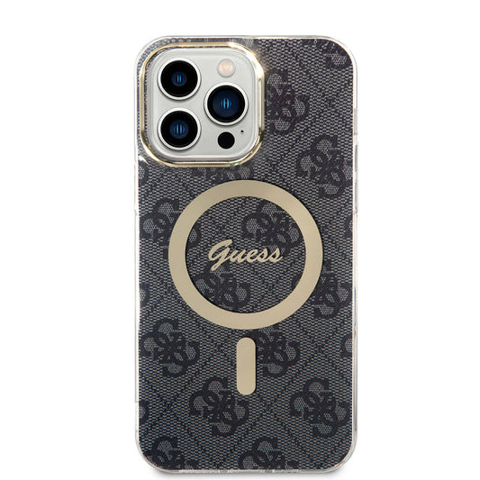 iPhone 15 Pro Max Kılıf Guess Orjinal Lisanslı M-safe Şarj Özellikli Yazı Logolu 4G Desenli Kapak