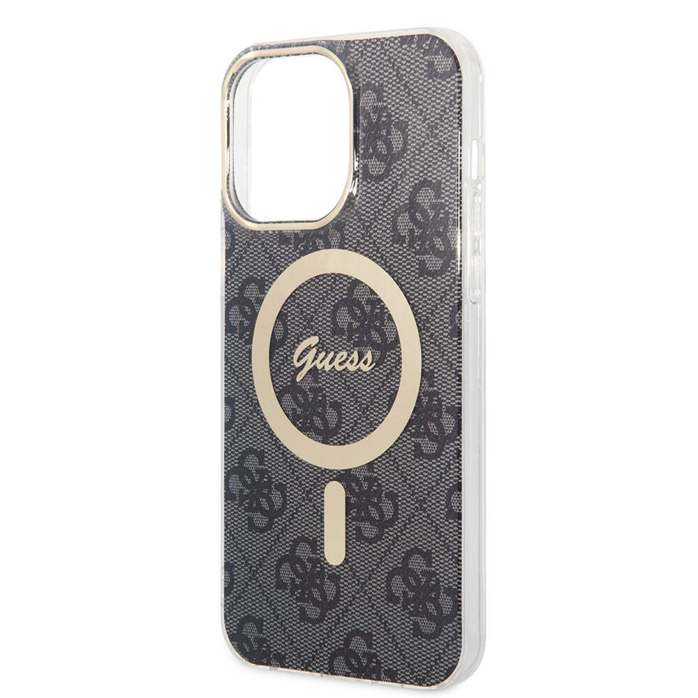 iPhone 15 Pro Max Kılıf Guess Orjinal Lisanslı M-safe Şarj Özellikli Yazı Logolu 4G Desenli Kapak