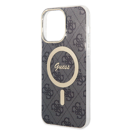 iPhone 15 Pro Max Kılıf Guess Orjinal Lisanslı M-safe Şarj Özellikli Yazı Logolu 4G Desenli Kapak