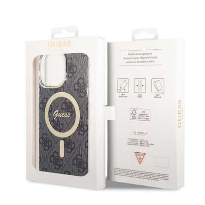 iPhone 15 Pro Max Kılıf Guess Orjinal Lisanslı M-safe Şarj Özellikli Yazı Logolu 4G Desenli Kapak