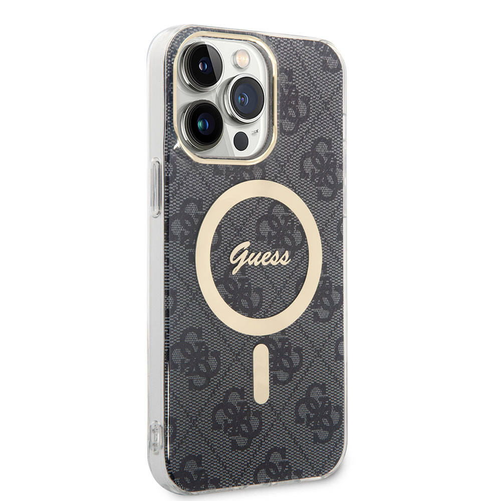 iPhone 15 Pro Max Kılıf Guess Orjinal Lisanslı M-safe Şarj Özellikli Yazı Logolu 4G Desenli Kapak