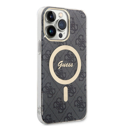 iPhone 15 Pro Max Kılıf Guess Orjinal Lisanslı M-safe Şarj Özellikli Yazı Logolu 4G Desenli Kapak