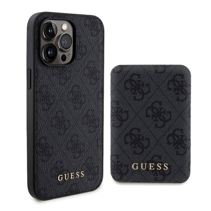 iPhone 15 Pro Max Kılıf Guess Orjinal Lisanslı M-safe Şarj Özellikli Yazı Logolu 4G Desenli Kapak + Powerbank 5000mAh 2in1 Set