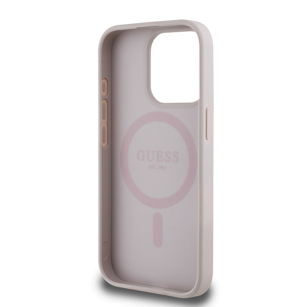 iPhone 15 Pro Max Kılıf Guess Orjinal Lisanslı M-safe Şarj Özellikli Yazı Logolu Circle Classic Kapak