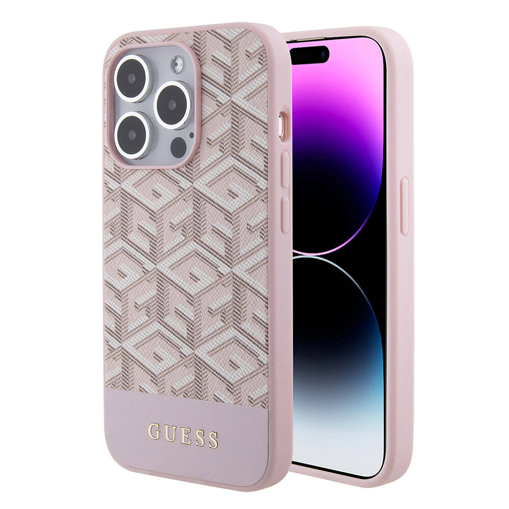 iPhone 15 Pro Max Kılıf Guess Orjinal Lisanslı M-safe Şarj Özellikli Yazı Logolu GCube Desenli Kapak