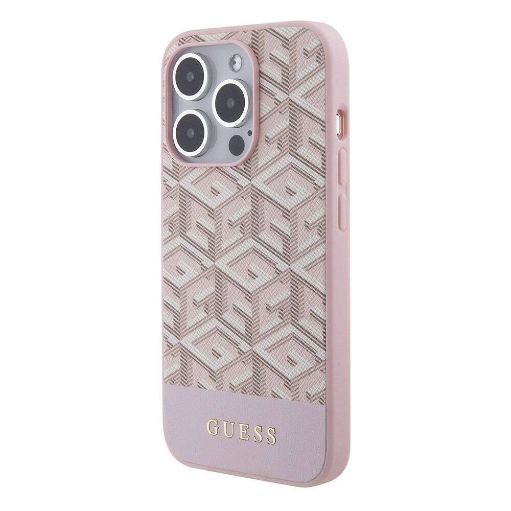 iPhone 15 Pro Max Kılıf Guess Orjinal Lisanslı M-safe Şarj Özellikli Yazı Logolu GCube Desenli Kapak