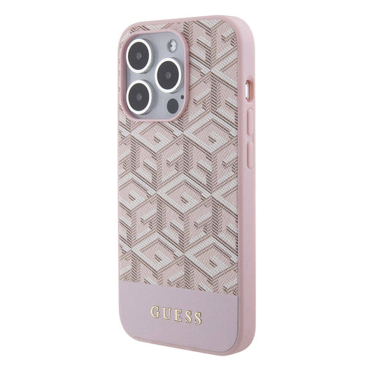 iPhone 15 Pro Max Kılıf Guess Orjinal Lisanslı M-safe Şarj Özellikli Yazı Logolu GCube Desenli Kapak