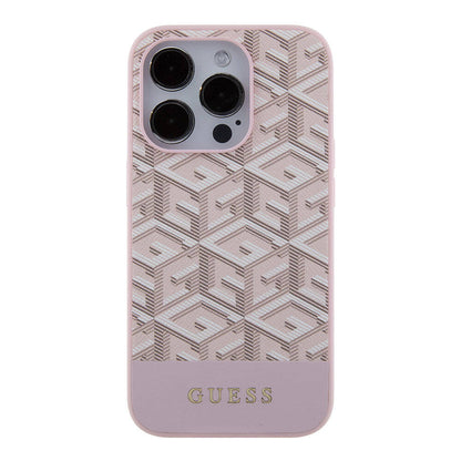 iPhone 15 Pro Max Kılıf Guess Orjinal Lisanslı M-safe Şarj Özellikli Yazı Logolu GCube Desenli Kapak