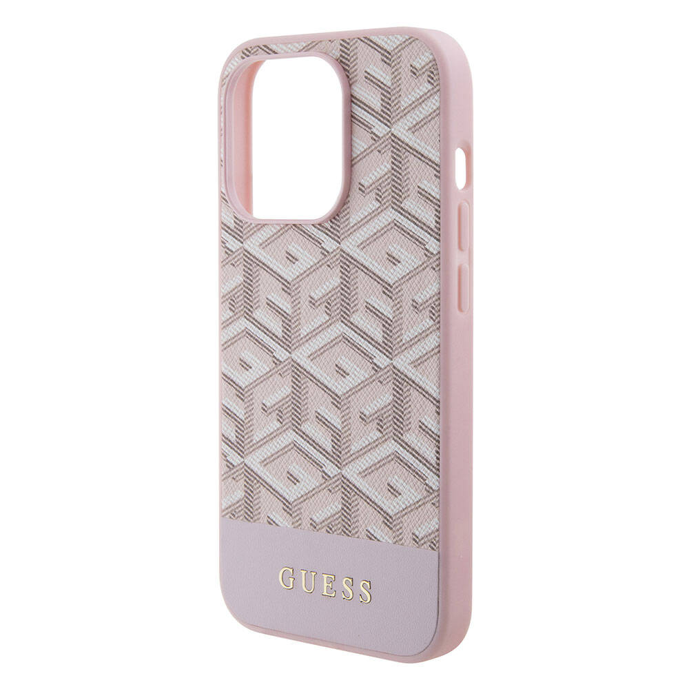 iPhone 15 Pro Max Kılıf Guess Orjinal Lisanslı M-safe Şarj Özellikli Yazı Logolu GCube Desenli Kapak