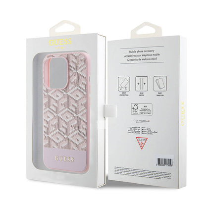 iPhone 15 Pro Max Kılıf Guess Orjinal Lisanslı M-safe Şarj Özellikli Yazı Logolu GCube Desenli Kapak