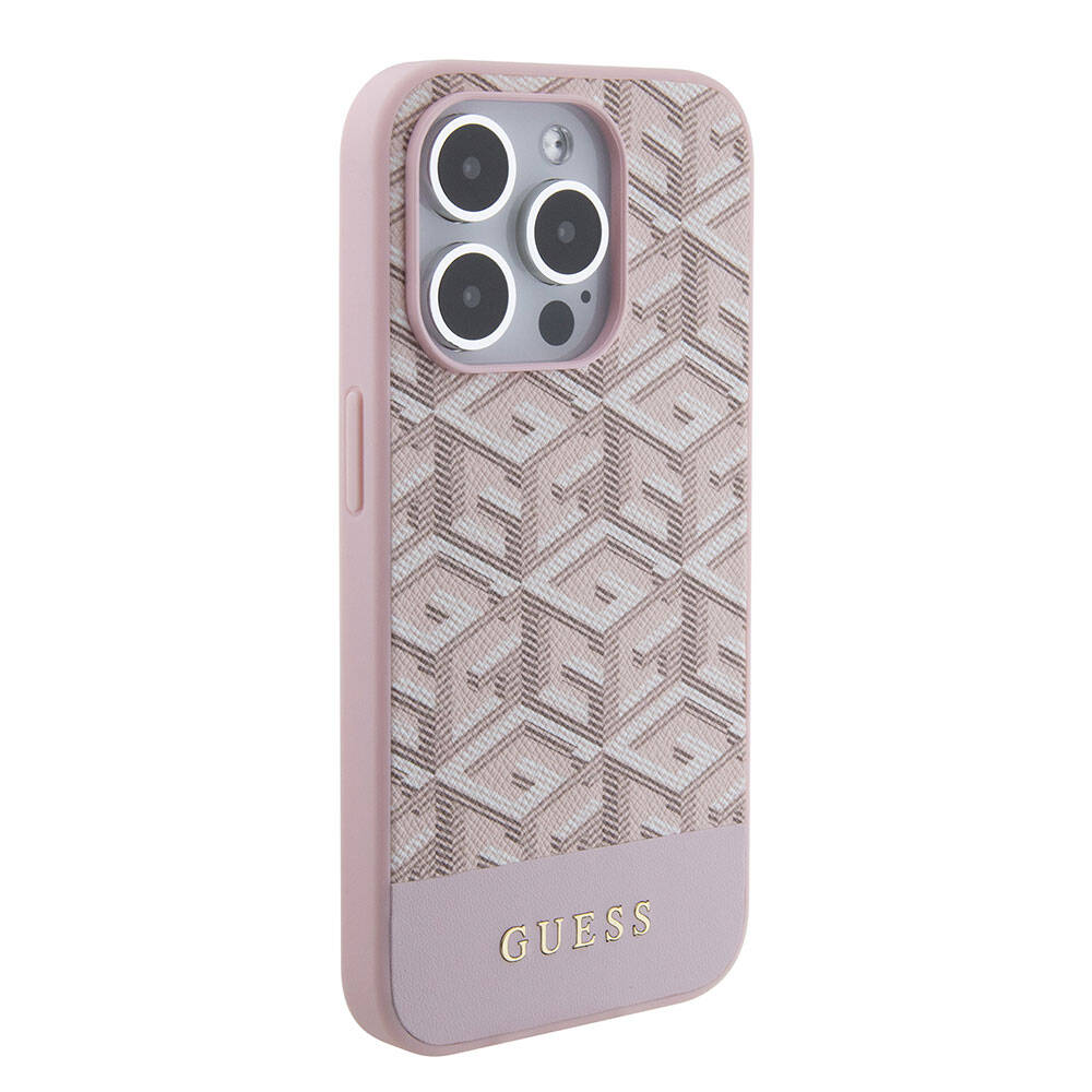iPhone 15 Pro Max Kılıf Guess Orjinal Lisanslı M-safe Şarj Özellikli Yazı Logolu GCube Desenli Kapak