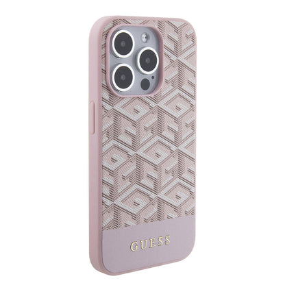 iPhone 15 Pro Max Kılıf Guess Orjinal Lisanslı M-safe Şarj Özellikli Yazı Logolu GCube Desenli Kapak