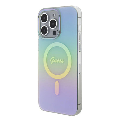 iPhone 15 Pro Max Kılıf Guess Orjinal Lisanslı M-safe Şarj Özellikli Yazı Logolu Iridescent Kapak