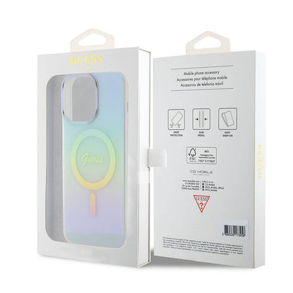 iPhone 15 Pro Max Kılıf Guess Orjinal Lisanslı M-safe Şarj Özellikli Yazı Logolu Iridescent Kapak