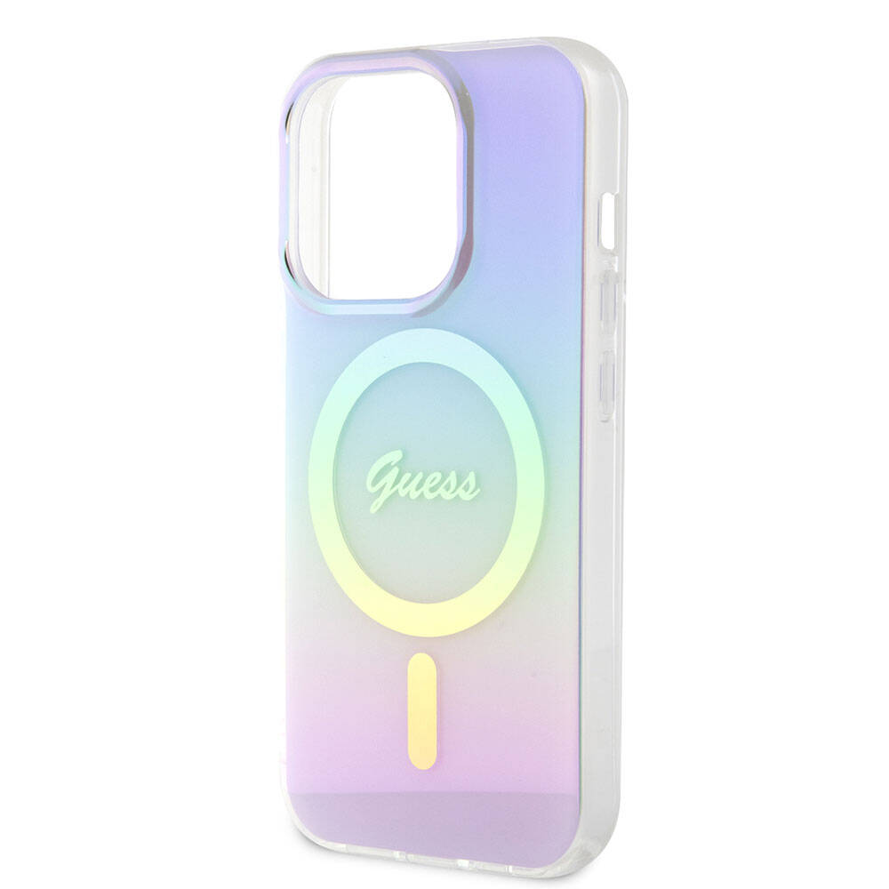 iPhone 15 Pro Max Kılıf Guess Orjinal Lisanslı M-safe Şarj Özellikli Yazı Logolu Iridescent Kapak