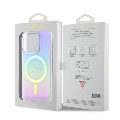 iPhone 15 Pro Max Kılıf Guess Orjinal Lisanslı M-safe Şarj Özellikli Yazı Logolu Iridescent Kapak