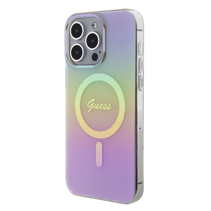iPhone 15 Pro Max Kılıf Guess Orjinal Lisanslı M-safe Şarj Özellikli Yazı Logolu Iridescent Kapak