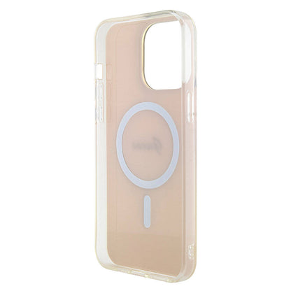 iPhone 15 Pro Max Kılıf Guess Orjinal Lisanslı M-safe Şarj Özellikli Yazı Logolu Iridescent Kapak